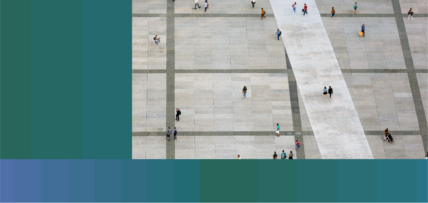 Photo of people walking across outdoor courtyard space
