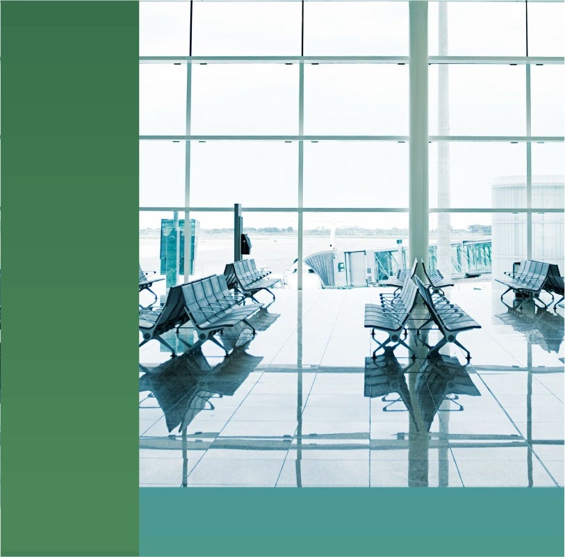 Empty airport gate waiting area