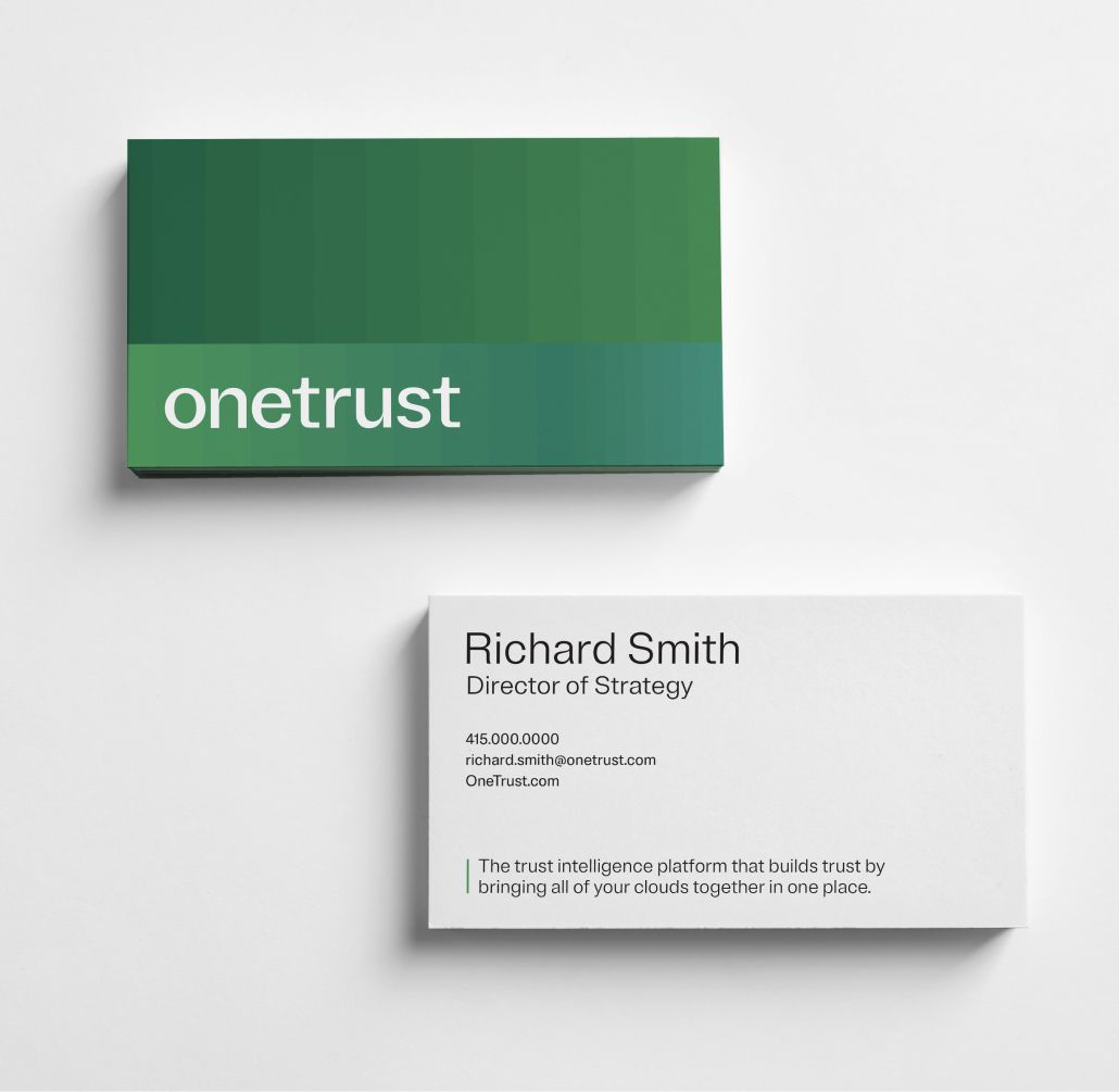 Stacks of OneTrust business cards